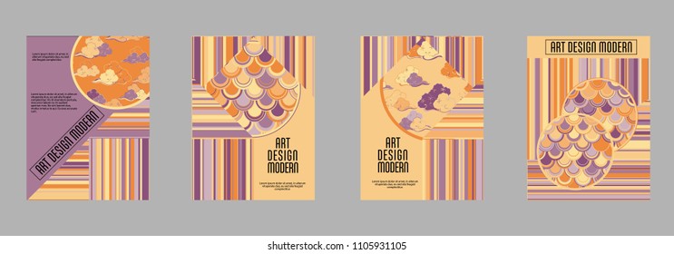 Covers templates set with bauhaus, memphis and hipster style graphic geometric elements. Applicable for placards, brochures, posters, covers and banners.