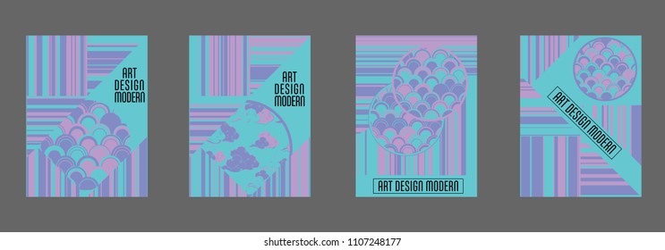 Covers templates set with bauhaus, memphis and hipster style graphic geometric elements. Applicable for placards, brochures, posters, covers and banners.