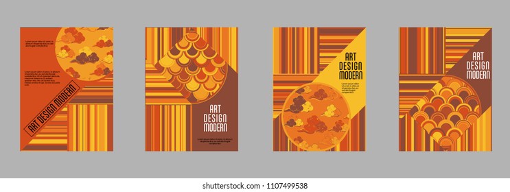 Covers templates set with bauhaus, memphis and hipster style graphic geometric elements. Applicable for placards, brochures, posters, covers and banners.