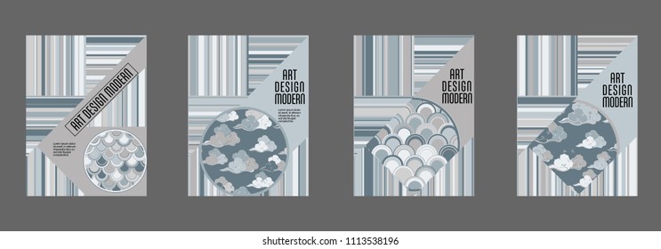 Covers templates set with bauhaus, memphis and hipster style graphic geometric elements. Applicable for placards, brochures, posters, covers and banners.