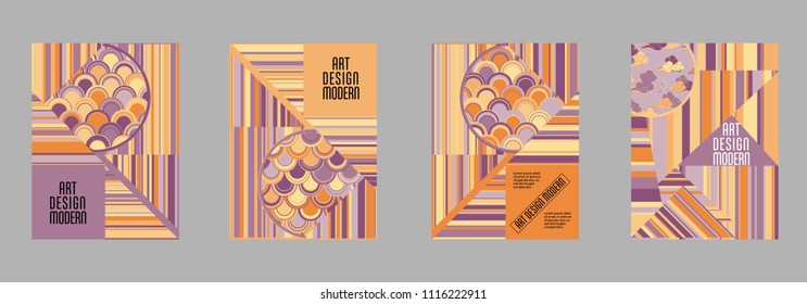 Covers templates set with bauhaus, memphis and hipster style graphic geometric elements. Applicable for placards, brochures, posters, covers and banners.