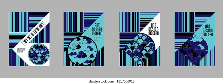 Covers templates set with bauhaus, memphis and hipster style graphic geometric elements. Applicable for placards, brochures, posters, covers and banners.
