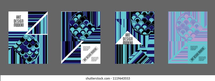 Covers templates set with bauhaus, memphis and hipster style graphic geometric elements. Applicable for placards, brochures, posters, covers and banners.