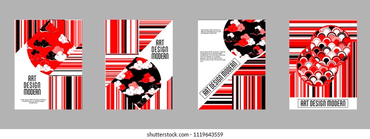 Covers templates set with bauhaus, memphis and hipster style graphic geometric elements. Applicable for placards, brochures, posters, covers and banners.