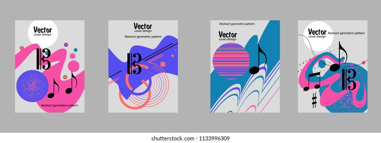 Covers templates set with bauhaus, memphis and hipster style graphic geometric elements. Applicable for placards, brochures, posters, covers and banners.