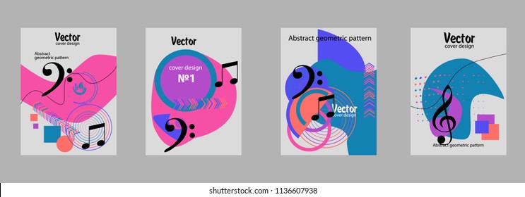 Covers templates set with bauhaus, memphis and hipster style graphic geometric elements. Applicable for placards, brochures, posters, covers and banners.