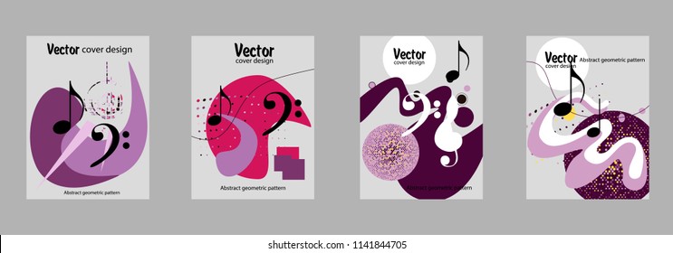Covers templates set with bauhaus, memphis and hipster style graphic geometric elements. Applicable for placards, brochures, posters, covers and banners.