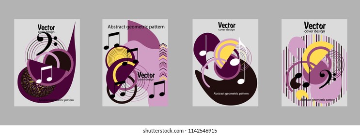 Covers templates set with bauhaus, memphis and hipster style graphic geometric elements. Applicable for placards, brochures, posters, covers and banners.