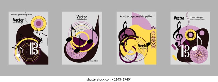 Covers templates set with bauhaus, memphis and hipster style graphic geometric elements. Applicable for placards, brochures, posters, covers and banners.