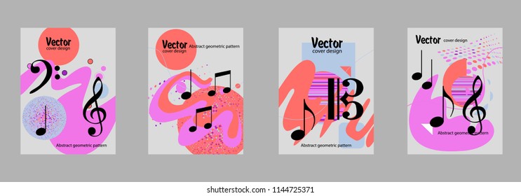 Covers templates set with bauhaus, memphis and hipster style graphic geometric elements. Applicable for placards, brochures, posters, covers and banners.