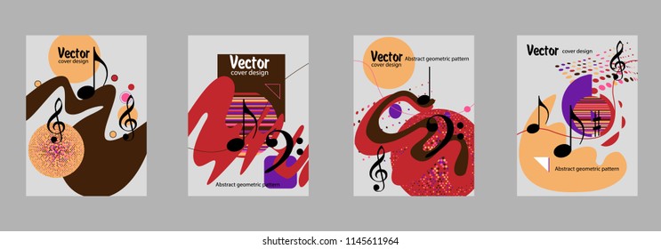 Covers templates set with bauhaus, memphis and hipster style graphic geometric elements. Applicable for placards, brochures, posters, covers and banners.