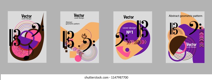 Covers templates set with bauhaus, memphis and hipster style graphic geometric elements. Applicable for placards, brochures, posters, covers and banners.