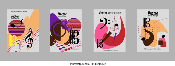 Covers templates set with bauhaus, memphis and hipster style graphic geometric elements. Applicable for placards, brochures, posters, covers and banners.