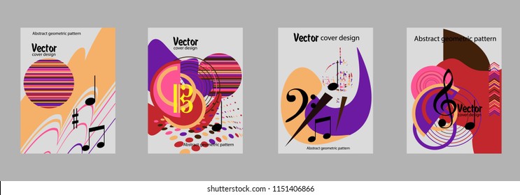 Covers templates set with bauhaus, memphis and hipster style graphic geometric elements. Applicable for placards, brochures, posters, covers and banners.