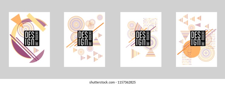 Covers templates set with bauhaus, memphis and hipster style graphic geometric elements. Applicable for placards, brochures, posters, covers and banners.