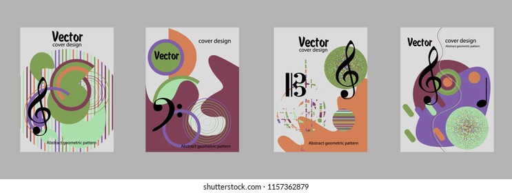 Covers templates set with bauhaus, memphis and hipster style graphic geometric elements. Applicable for placards, brochures, posters, covers and banners.