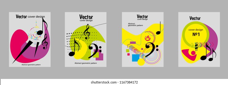 Covers templates set with bauhaus, memphis and hipster style graphic geometric elements. Applicable for placards, brochures, posters, covers and banners.