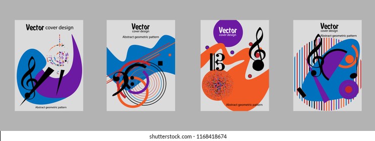 Covers templates set with bauhaus, memphis and hipster style graphic geometric elements. Applicable for placards, brochures, posters, covers and banners.