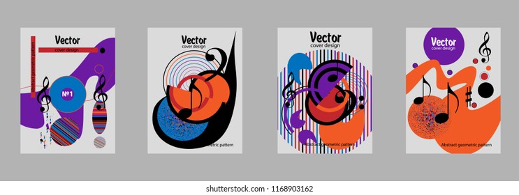 Covers templates set with bauhaus, memphis and hipster style graphic geometric elements. Applicable for placards, brochures, posters, covers and banners.