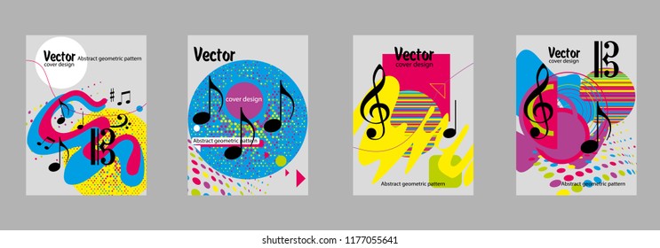 Covers templates set with bauhaus, memphis and hipster style graphic geometric elements. Applicable for placards, brochures, posters, covers and banners.