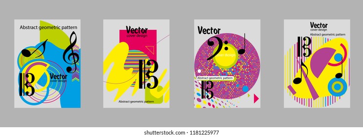 Covers templates set with bauhaus, memphis and hipster style graphic geometric elements. Applicable for placards, brochures, posters, covers and banners.