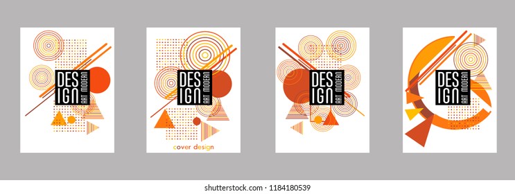 Covers templates set with bauhaus, memphis and hipster style graphic geometric elements. Applicable for placards, brochures, posters, covers and banners.