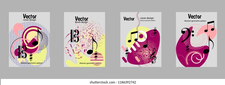 Covers templates set with bauhaus, memphis and hipster style graphic geometric elements. Applicable for placards, brochures, posters, covers and banners.