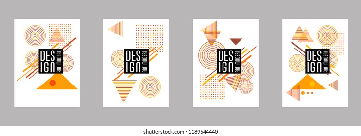 Covers templates set with bauhaus, memphis and hipster style graphic geometric elements and music notes. Applicable for placards, brochures, posters, covers and banners.