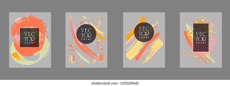 Covers templates set with bauhaus, memphis and hipster style graphic geometric elements. Applicable for placards, brochures, posters, covers and banners.
