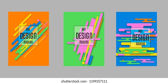 Covers templates set with bauhaus, memphis and hipster style graphic geometric elements. Applicable for placards, brochures, posters, covers and banners.