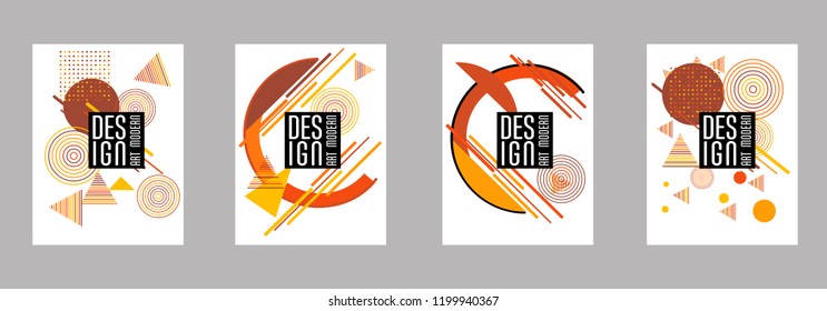 Covers templates set with bauhaus, memphis and hipster style graphic geometric elements. Applicable for placards, brochures, posters, covers and banners.