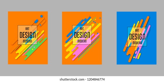 Covers templates set with bauhaus, memphis and hipster style graphic geometric elements. Applicable for placards, brochures, posters, covers and banners.