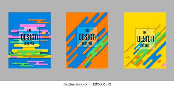 Covers templates set with bauhaus, memphis and hipster style graphic geometric elements. Applicable for placards, brochures, posters, covers and banners.