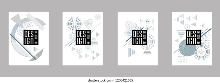 Covers templates set with bauhaus, memphis and hipster style graphic geometric elements. Applicable for placards, brochures, posters, covers and banners.
