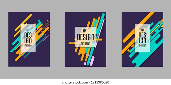 Covers templates set with bauhaus, memphis and hipster style graphic geometric elements. Applicable for placards, brochures, posters, covers and banners.