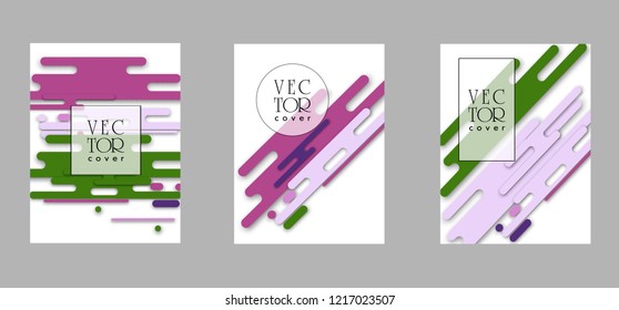 Covers templates set with bauhaus, memphis and hipster style graphic geometric elements. Applicable for placards, brochures, posters, covers and banners.