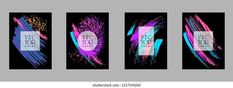 Covers templates set with bauhaus, memphis and hipster style graphic geometric elements. Applicable for placards, brochures, posters, covers and banners.