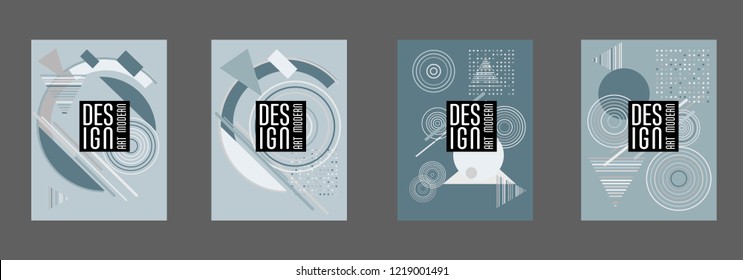 Covers templates set with bauhaus, memphis and hipster style graphic geometric elements. Applicable for placards, brochures, posters, covers and banners.