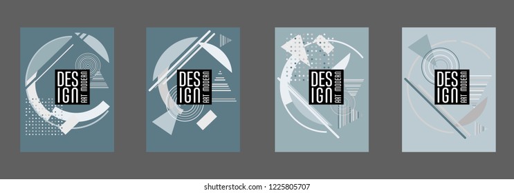 Covers templates set with bauhaus, memphis and hipster style graphic geometric elements. Applicable for placards, brochures, posters, covers and banners.