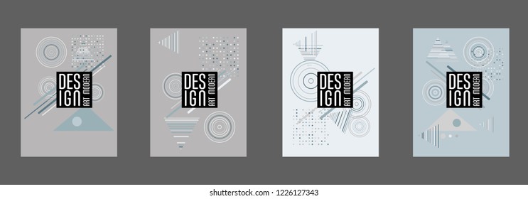 Covers templates set with bauhaus, memphis and hipster style graphic geometric elements. Applicable for placards, brochures, posters, covers and banners.