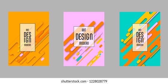 Covers templates set with bauhaus, memphis and hipster style graphic geometric elements. Applicable for placards, brochures, posters, covers and banners.
