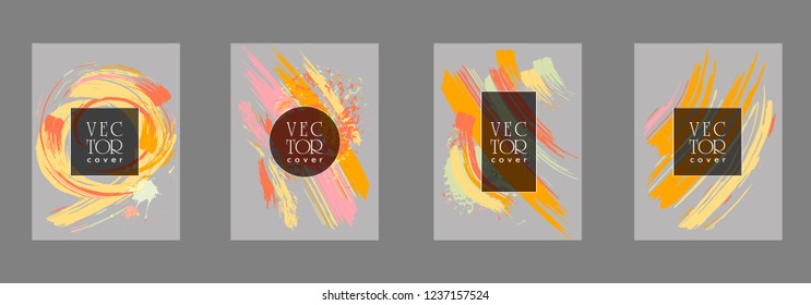 Covers templates set with bauhaus, memphis and hipster style graphic geometric elements. Applicable for placards, brochures, posters, covers and banners.