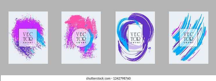 Covers templates set with bauhaus, memphis and hipster style graphic geometric elements. Applicable for placards, brochures, posters, covers and banners.