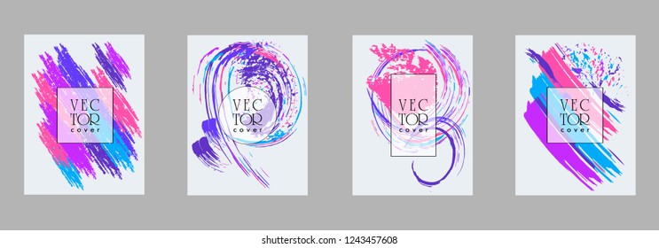 Covers templates set with bauhaus, memphis and hipster style graphic geometric elements. Applicable for placards, brochures, posters, covers and banners.
