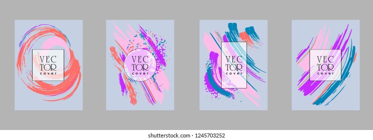 Covers templates set with bauhaus, memphis and hipster style graphic geometric elements. Applicable for placards, brochures, posters, covers and banners.