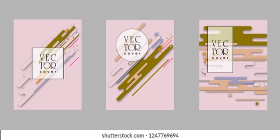 Covers templates set with bauhaus, memphis and hipster style graphic geometric elements. Applicable for placards, brochures, posters, covers and banners.