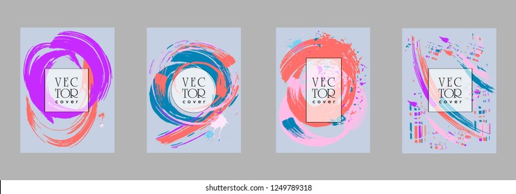 Covers templates set with bauhaus, memphis and hipster style graphic geometric elements. Applicable for placards, brochures, posters, covers and banners.