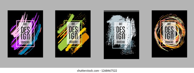 Covers templates set with bauhaus, memphis and hipster style graphic geometric elements. Applicable for placards, brochures, posters, covers and banners.