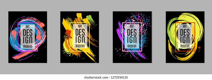 Covers templates set with bauhaus, memphis and hipster style graphic geometric elements. Applicable for placards, brochures, posters, covers and banners.