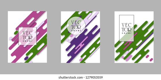 Covers templates set with bauhaus, memphis and hipster style graphic geometric elements. Applicable for placards, brochures, posters, covers and banners.